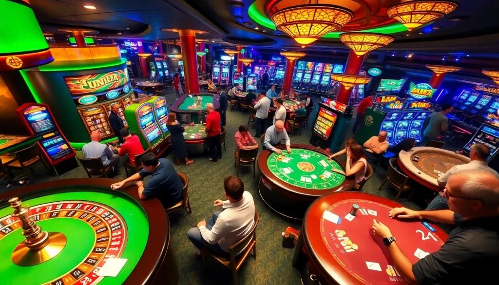 Experience the thrill of gambling at an exciting casino with players engaging in roulette and slot machine games at https://esfa.eu.com/.