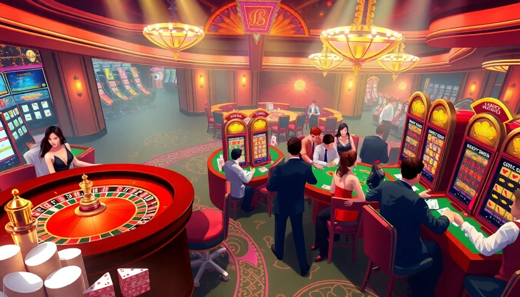 The vibrant atmosphere of a casino where players immerse in games, showcasing the excitement of nhà cái go8 and its thrilling odds.
